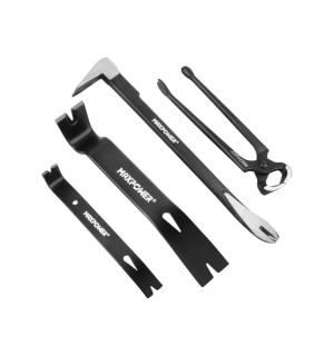 MAXPOWER 4-Pieces Pry Bar Set, 12-inch Utility Claw Pry Bar, 8-inch Nail Puller, 10-inch and 7-inch Flat Pry Bar Crowbar Claw