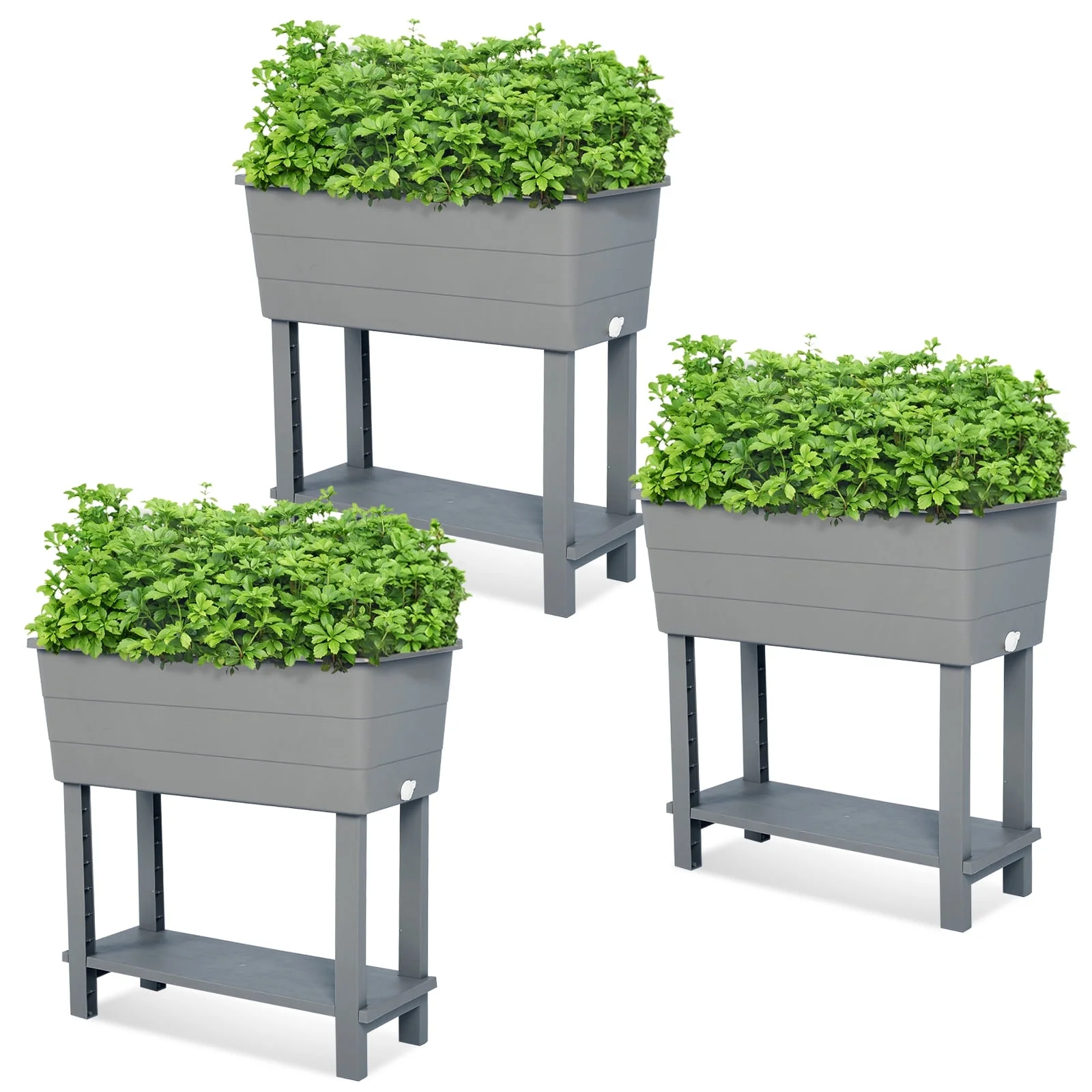 Aoodor 30''×14''×29'' Planting Elevated Raised Planter Box with Legs, Storage Space, Drainage Plug, Water Level Indicator for Vegetables Flowers Herbs Outdoor - Set of 3