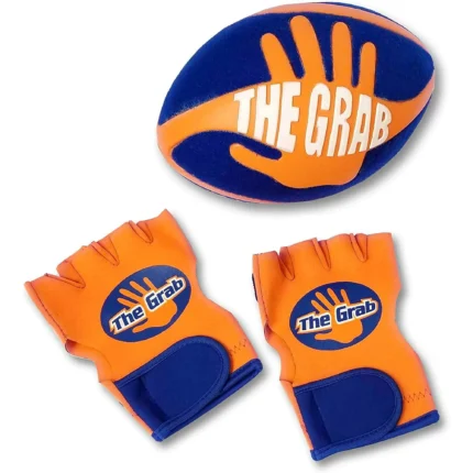 The Grab By The Makers of Swerve Ball Super Grip Football with 2 Gloves Leather for Kids Orange Blue